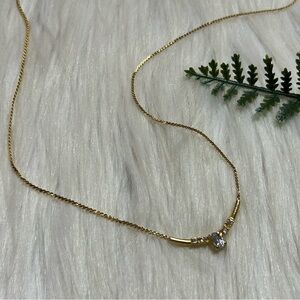 Aqua white blue faceted rhinestones gold tone necklace